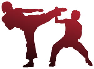 Zwei kämpfende Menschen (Karate).